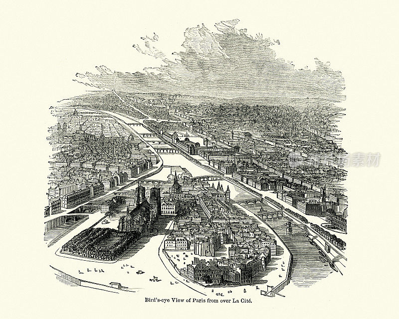 从La Cite俯瞰19世纪的巴黎